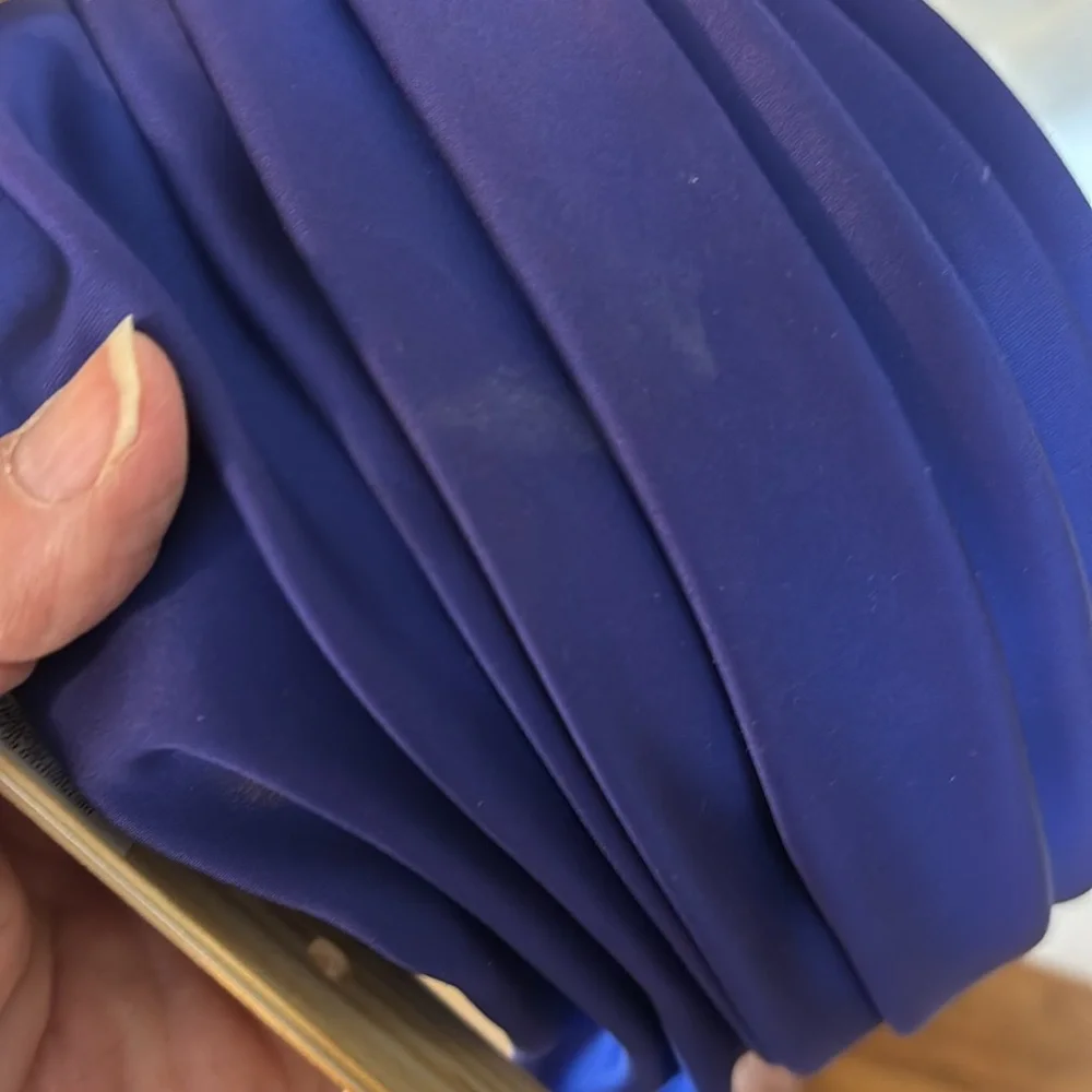 Vintage Royal Blue Satin Christine Original Hat with Leaves Accent